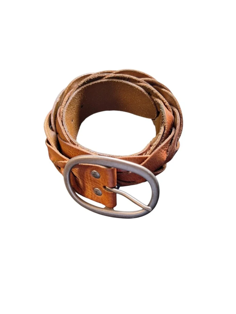 American Eagle Brown Leather Woven Braided Boho Single Prong Belt Ladies S/P